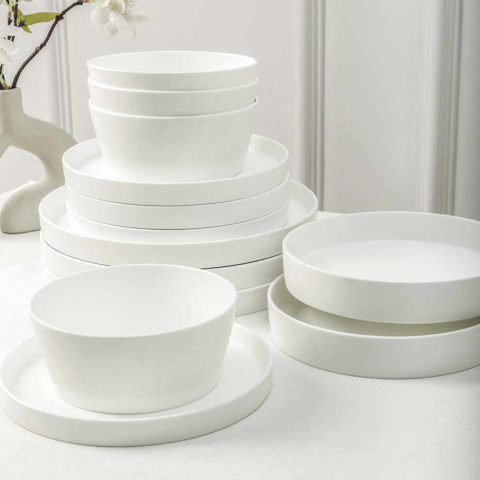 Stone Lain Fosca Bone China 32 Piece Dinnerware Set, Matte White