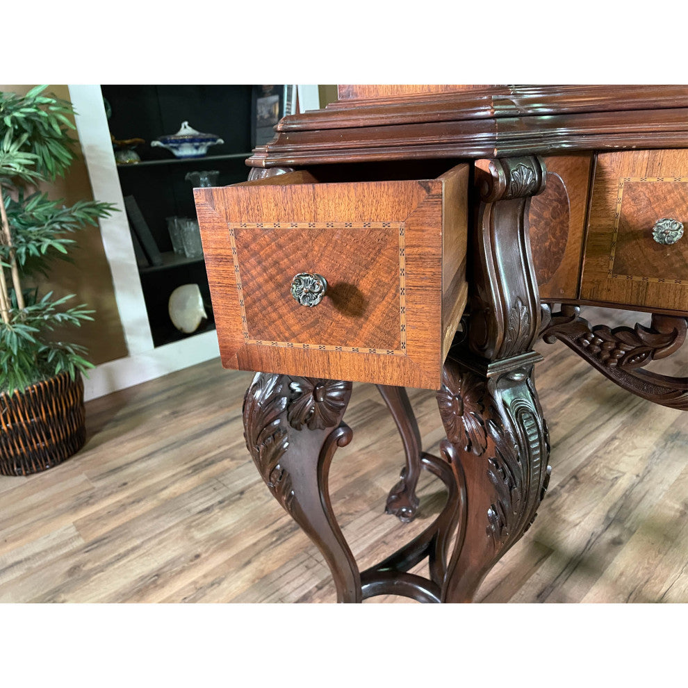 Antique Walnut Inlaid China Cabinet