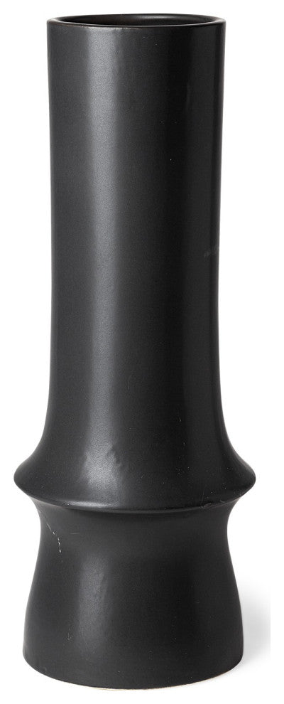 17" Matte Black Contempo Deco Ceramic Vase