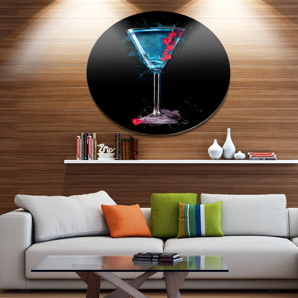 Cocktail Margarita With Berries, Modern Disc Metal Artwork, 23"