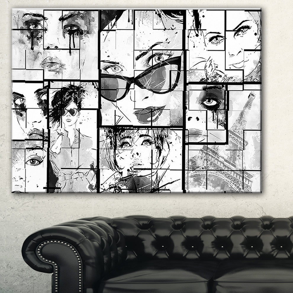 "Many Girl Faces Collage" Portrait Digital Art Canvas Print