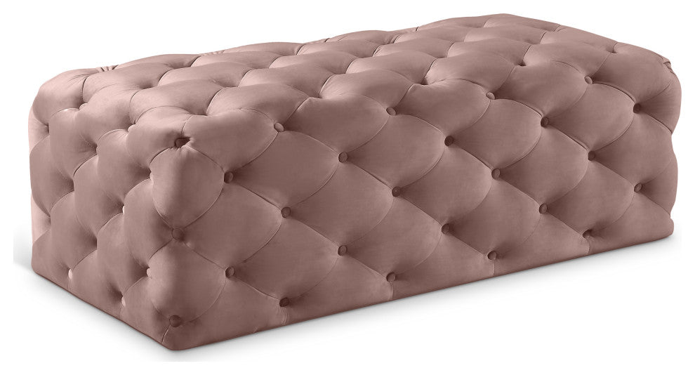 Casey Velvet Upholstered Ottoman/Bench, Pink