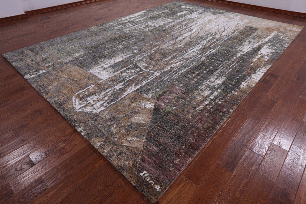 10' 1" X 14' 1" Modern Wool & Silk Handmade Rug - Q7207