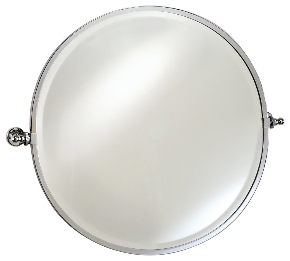 Afina Radiance Gear Tilt Beveled Mirror With Trim, Satin Nickel, Round 24"