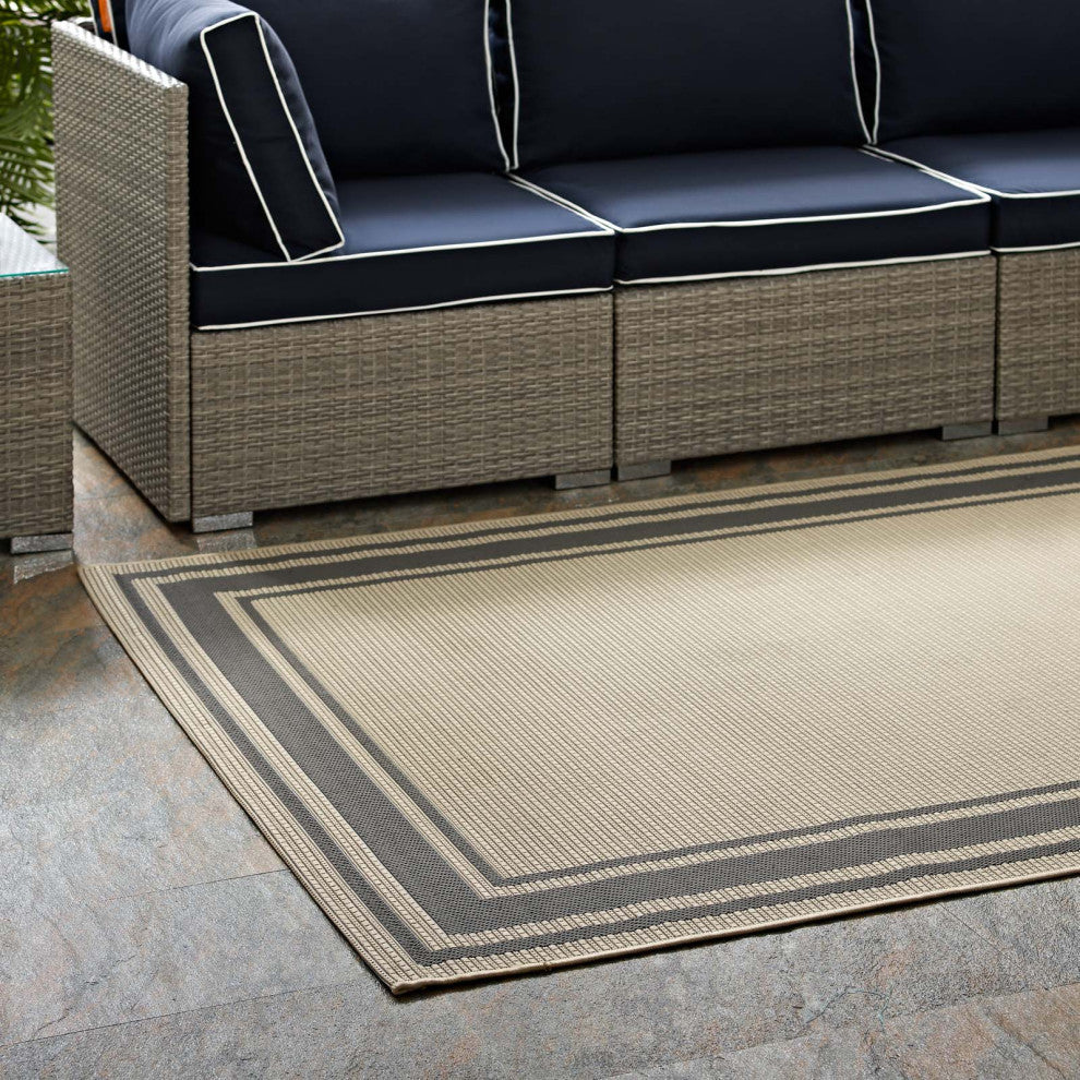 Rim Solid Border 9x12 Indoor and Outdoor Area Rug-Gray and Beige