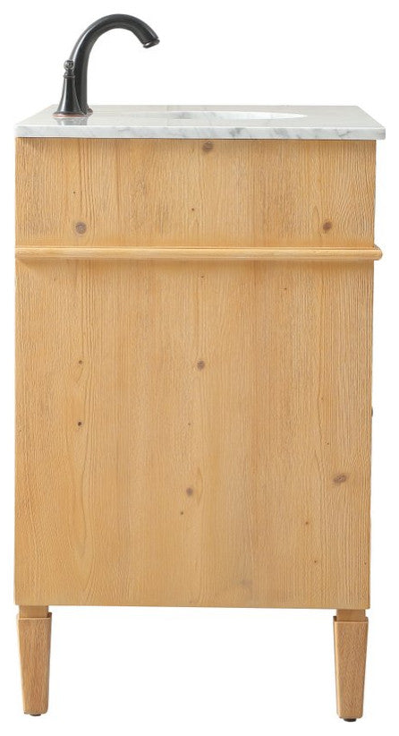 Home Living Vanity with Carrara White Marble Countertop, Natural Wood, 40", Single Sink