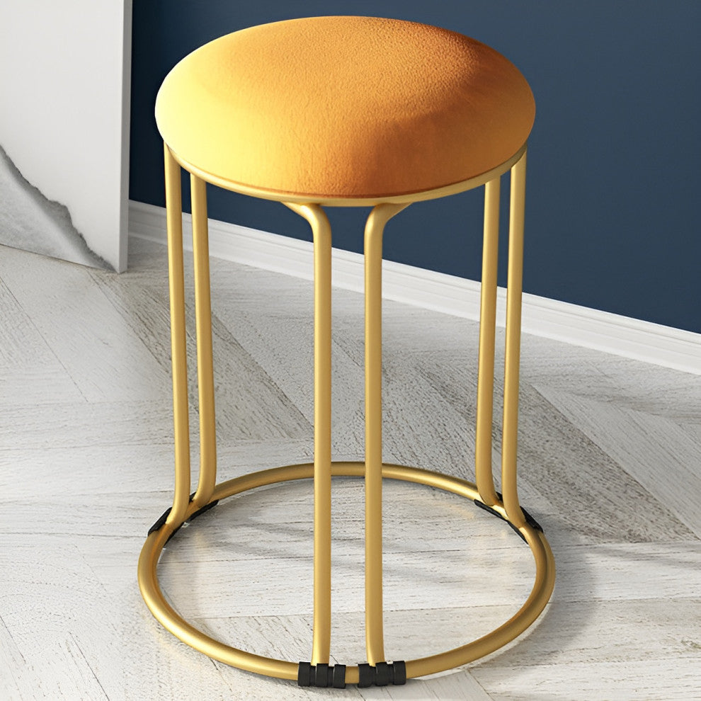 Nordic Suede and Leather Stacked Dining Round Stool, Yellow, Suede