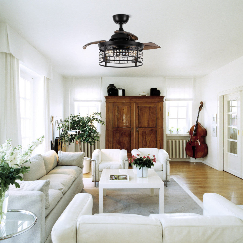 35.83 in Crystal Ceiling Fan with 3 Retractable Blades and Remote