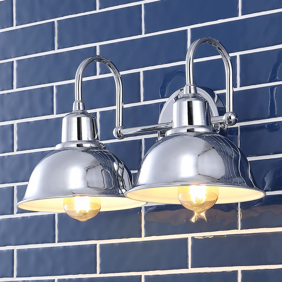 Frisco Farmhouse Industrial Iron LED Vanity, Chrome, 2-Light