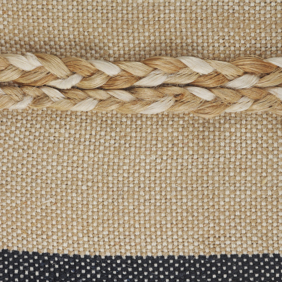 Atlantis Coastal Striped Throw Pillow with Jute Braiding and Fringe, 20" X 20"
