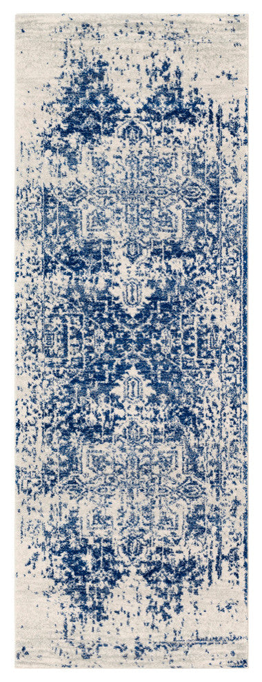 Harput Traditional Dark Blue, Light Gray Area Rug, 2'7"x7'3"