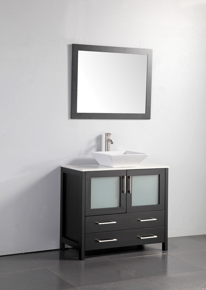 Vanity Art Vanity Set With Vessel Sink, Espresso, 36", Standard Mirror