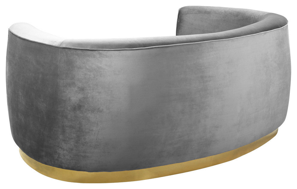 Julian Velvet Upholstered Loveseat, Gray, Gold Base