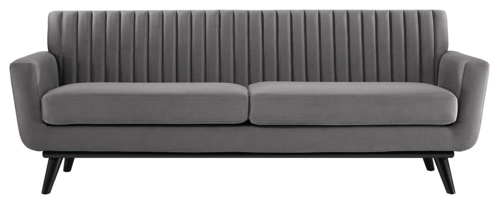 Engage Channel Tufted Performance Velvet Sofa Gray