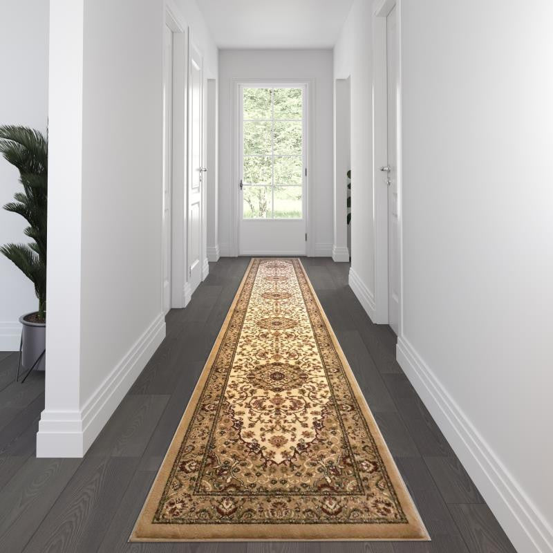 Mersin Collection Persian Style Area Rug - Olefin Rug with Jute Backing, Ivory - 3'' X 20''