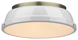 Golden Duncan 2 Light Flush Mount, Aged Brass, White Shade