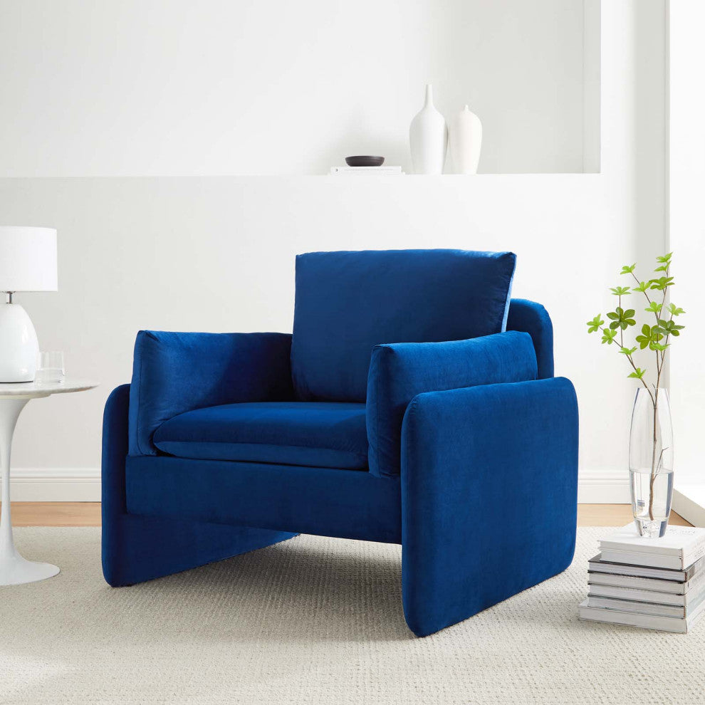 Armchair Accent Chair, Velvet, Blue Navy, Modern, Living Lounge Hospitality