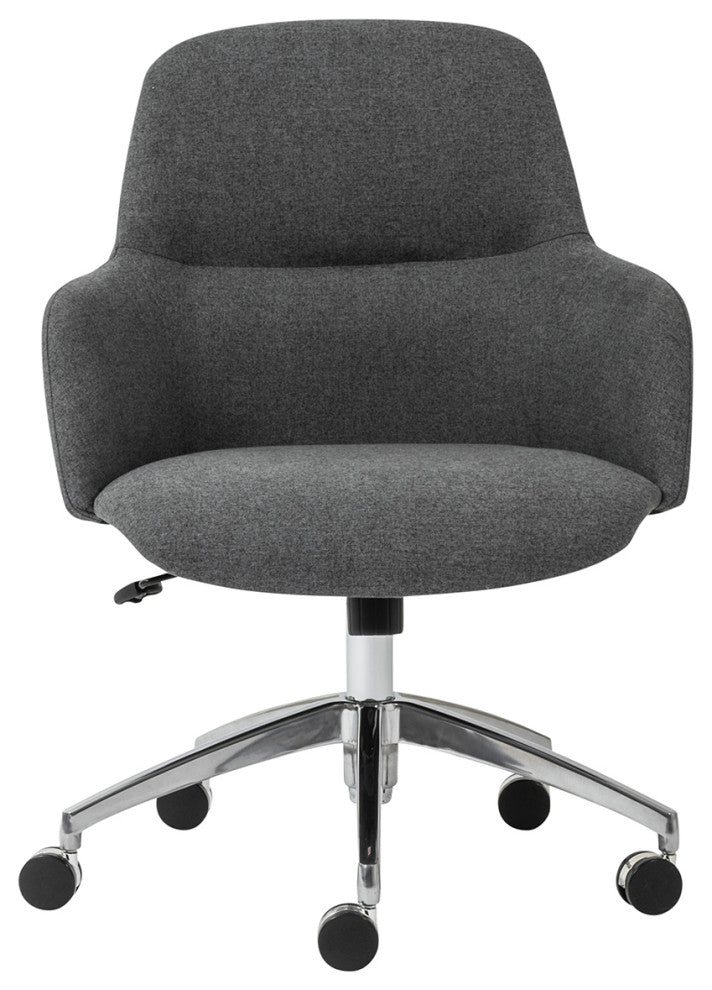 Minna Low Back Office Chair, Polished Aluminum Base, Dark Gray