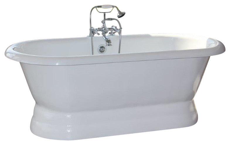 Majesty Biscuit Double Pedestal Tub, Drilled Rim Faucets