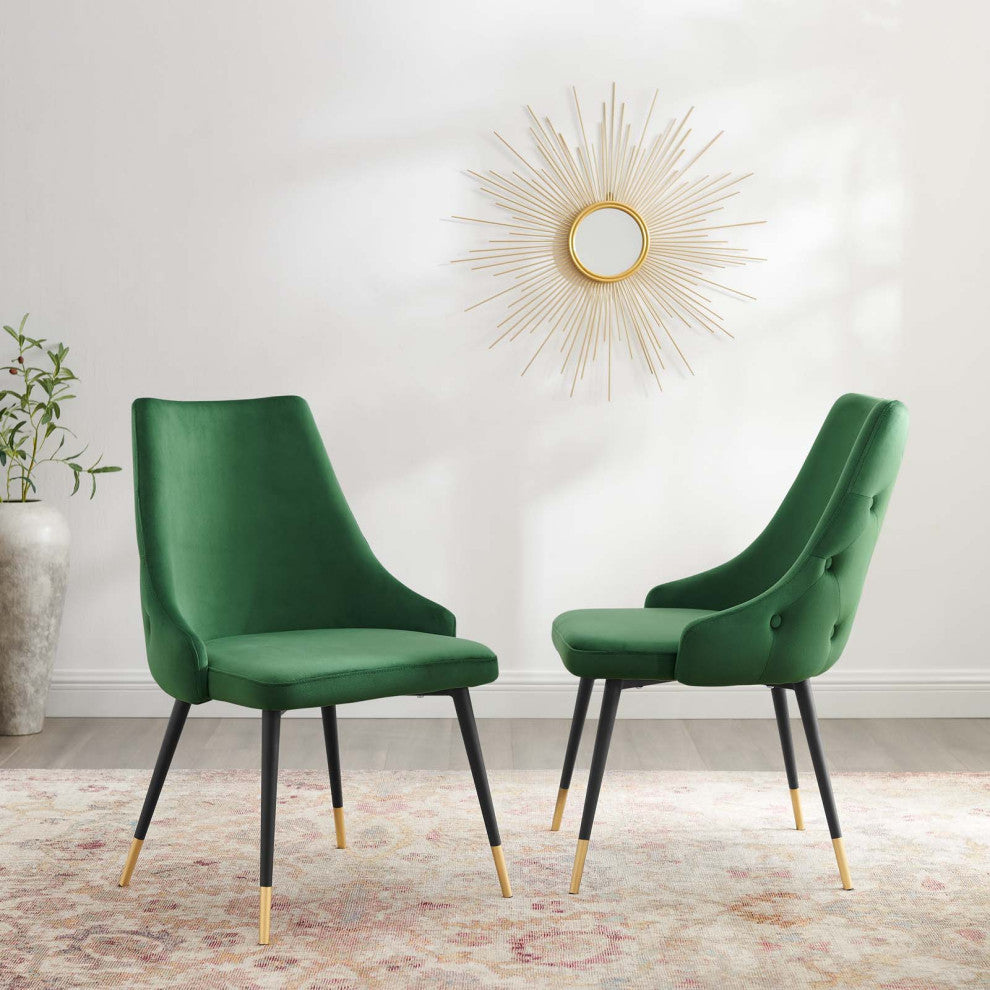 Adorn Dining Side Chair Performance Velvet Set of 2 Emerald