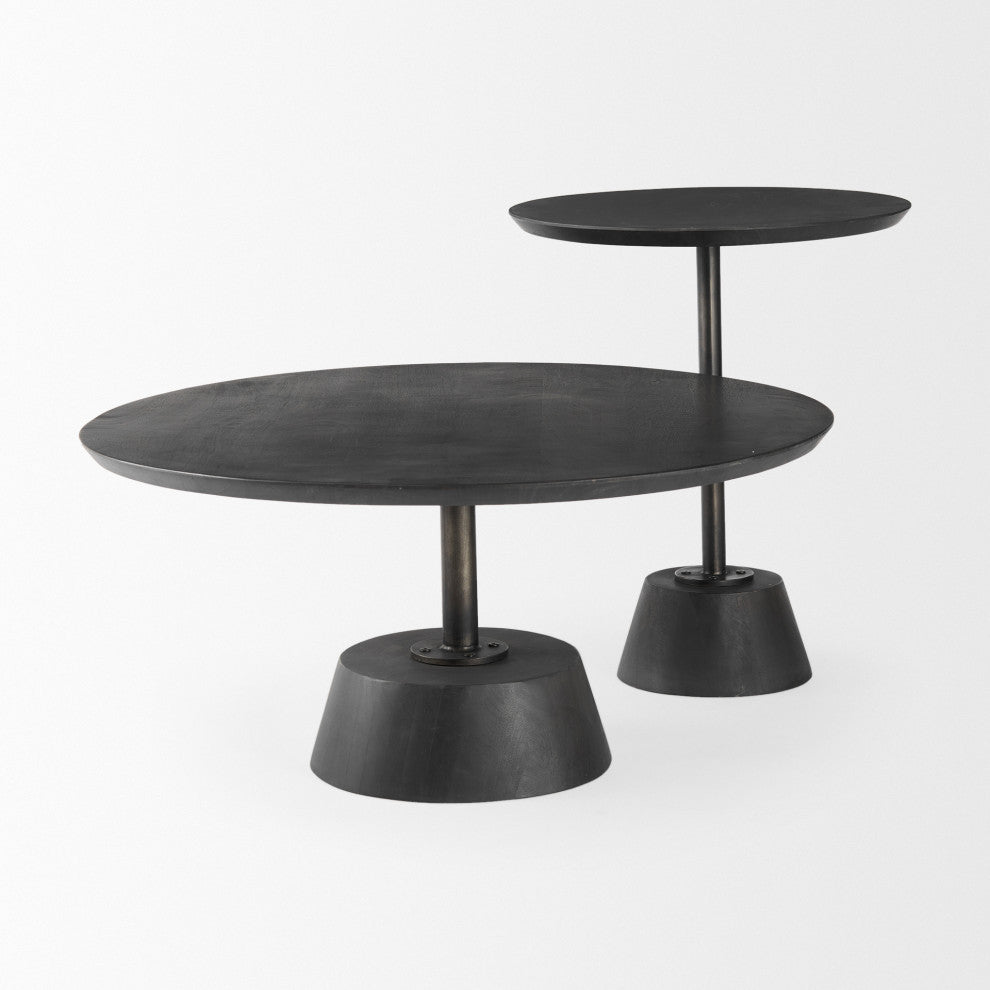 Maxwell 20" Round Dark Brown Wood With Black Metal Pedestal Side Table