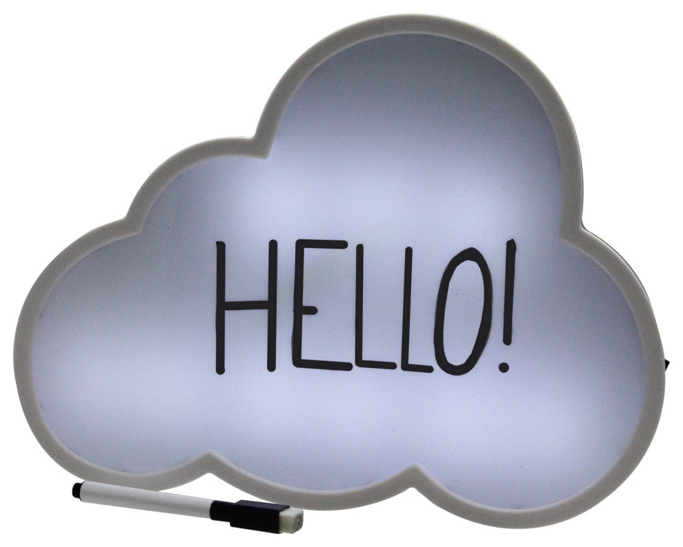 12" Battery Operated LED Lighted Cloud Shaped White Board