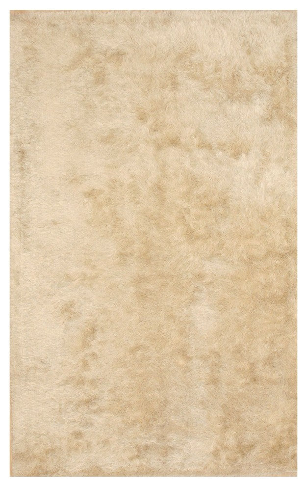 EORC Handmade Ivory Solid London Shag Rug, Rectangular 8'9"x11'9"