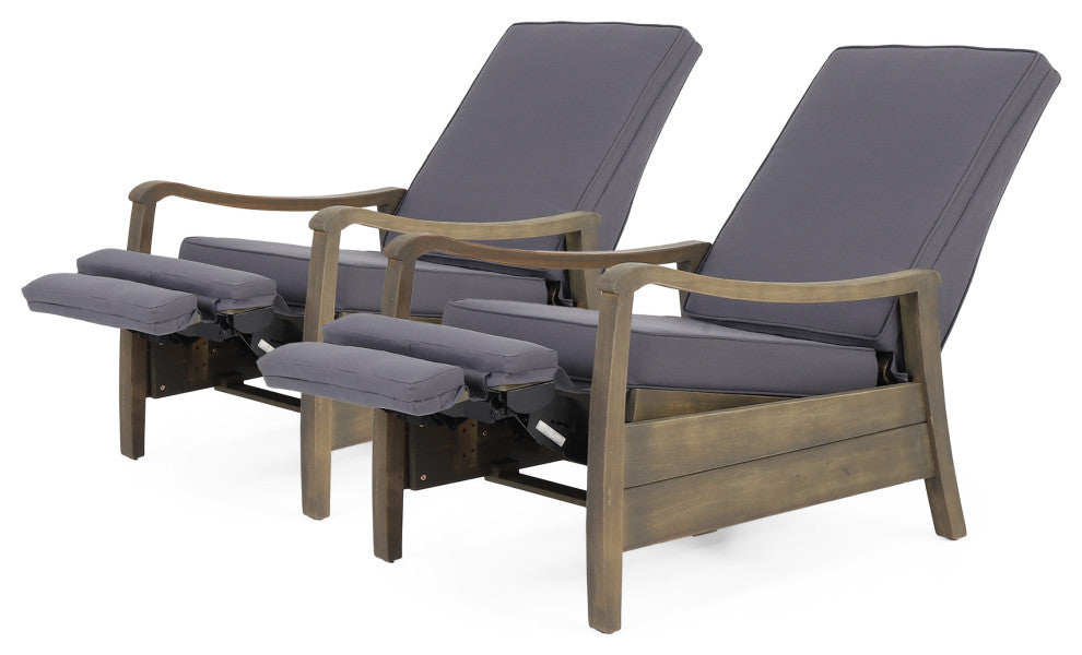 Sadlier Outdoor Acacia Wood Recliner Chair, Cushions, Set of 2, Dark Gray/Gray