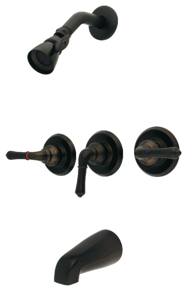 Kingston Brass Three-Handle Tub and Shower Faucet, Oil Rubbed Bronze