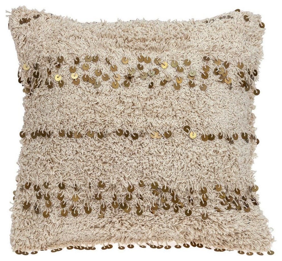 Boho Woven Shaggy Sequin Throw Pillow