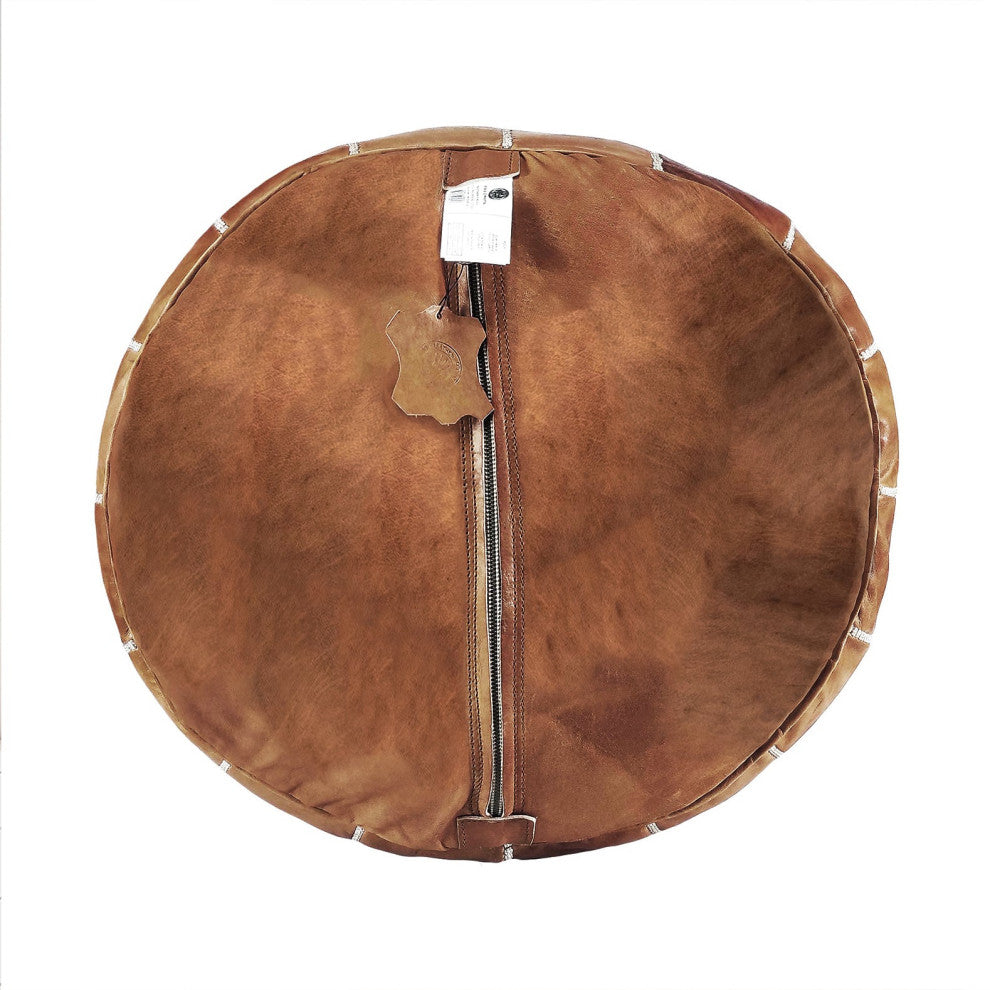 7 Colors Handmade Moroccan Ottomans, Genuine Leather Poufs, Dark Tan