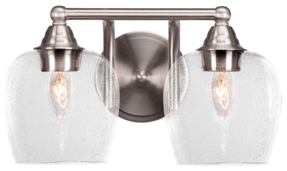 Paramount 2-Light Bath Bar, Brushed Nickel, 6" Clear Bubble Glass