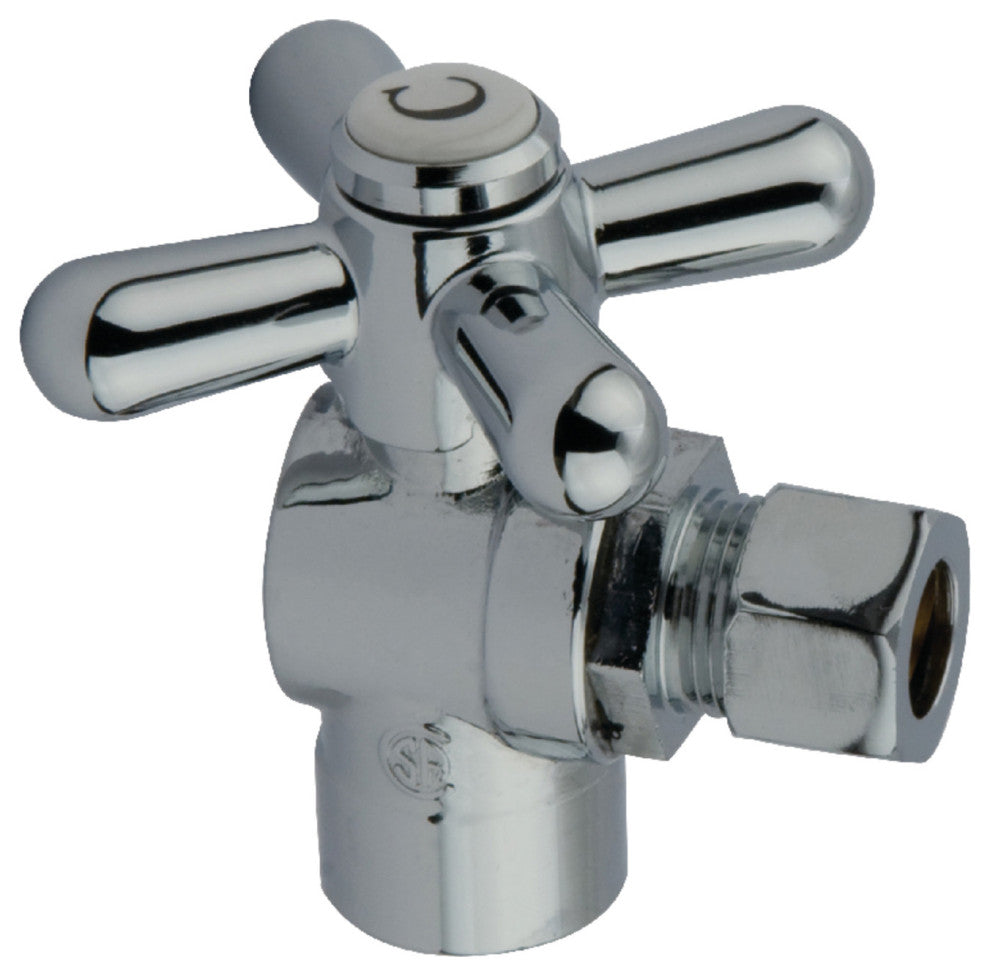 Kingston 1/2" Sweat 3/8" OD Angle Stop Cross Handle, Polished Chrome