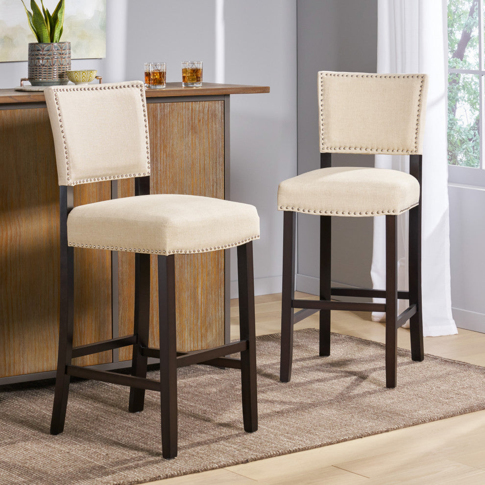 William Contemporary Linen Barstools, Set of 2