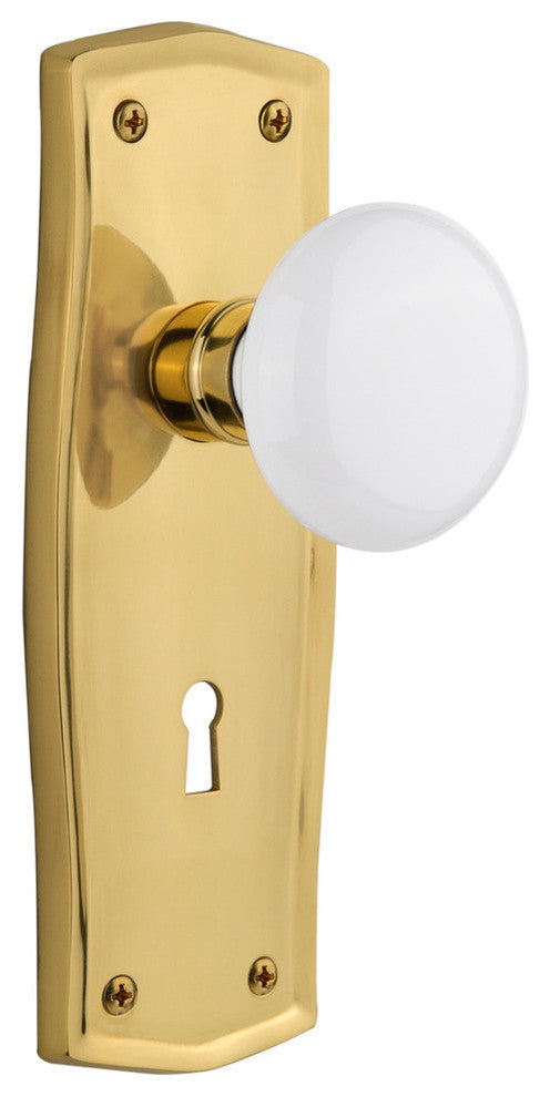 Single Prairie Plate With White Porcelain Knob, Polished Brass