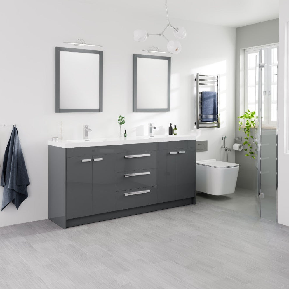 Eviva Lugano 72" Gray Modern Double Sink Bathroom Vanity With White Top