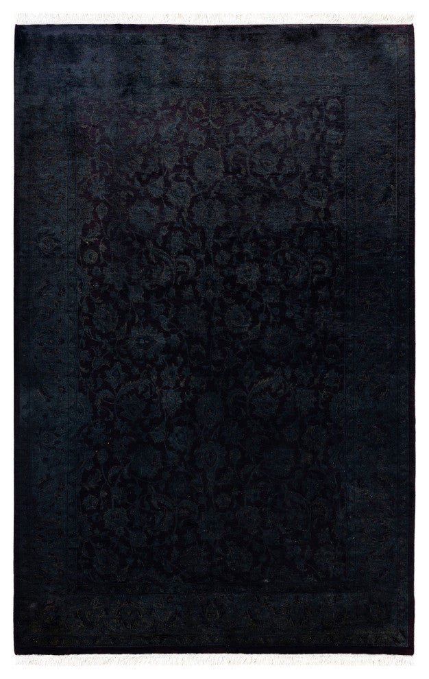 Overdyed One-of-a-Kind Hand-Knotted Area Rug Black, 4' 1" x 6' 5"