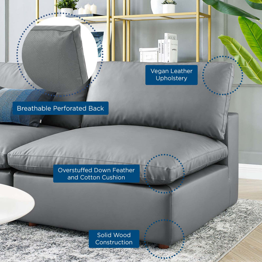 Commix Down Filled Overstuffed Vegan Leather 5-Piece Sectional Sofa - Gray