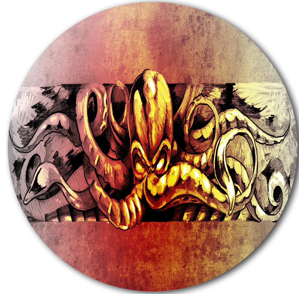 Octopus Sketch In Yellow Shade, Animal Digital Disc Metal Artwork, 23"