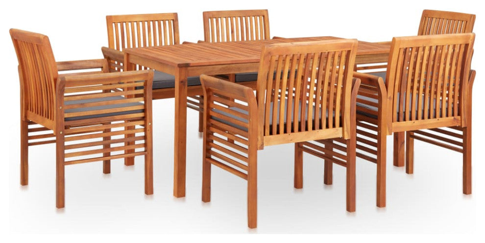 vidaXL Solid Acacia Wood 7 Piece Patio Dining Set with Cushions Table Chairs