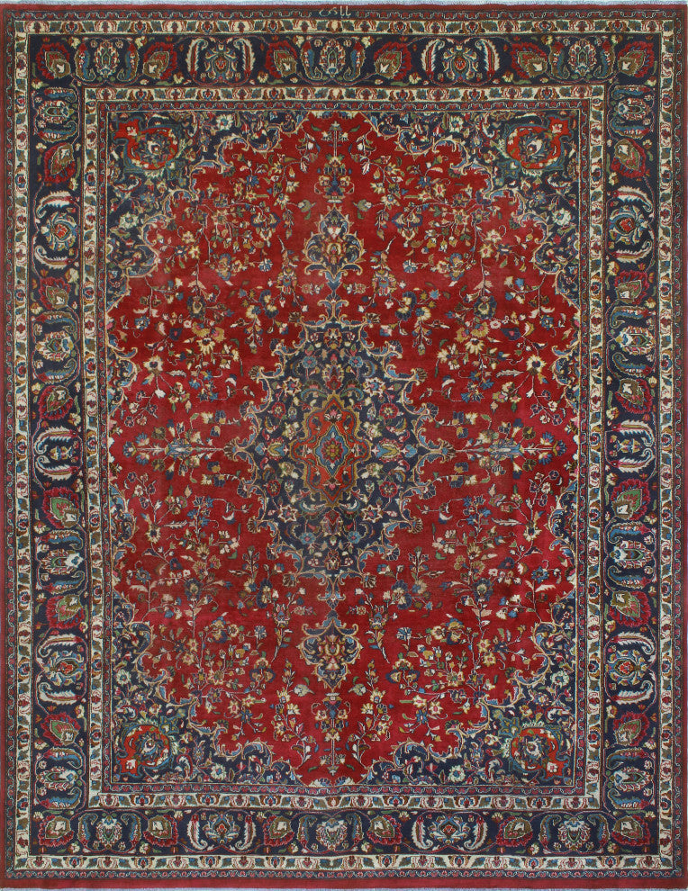 Fine Vintage Distressed Netice Red/Navy Rug, 9'8 x 12'8