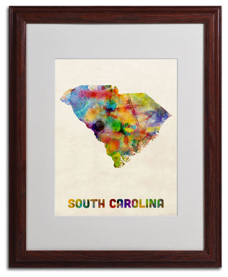 'South Carolina Map' Matted Framed Canvas Art by Michael Tompsett
