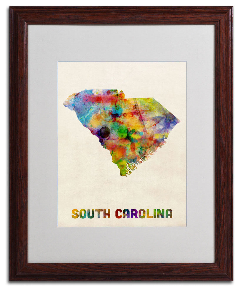'South Carolina Map' Matted Framed Canvas Art by Michael Tompsett