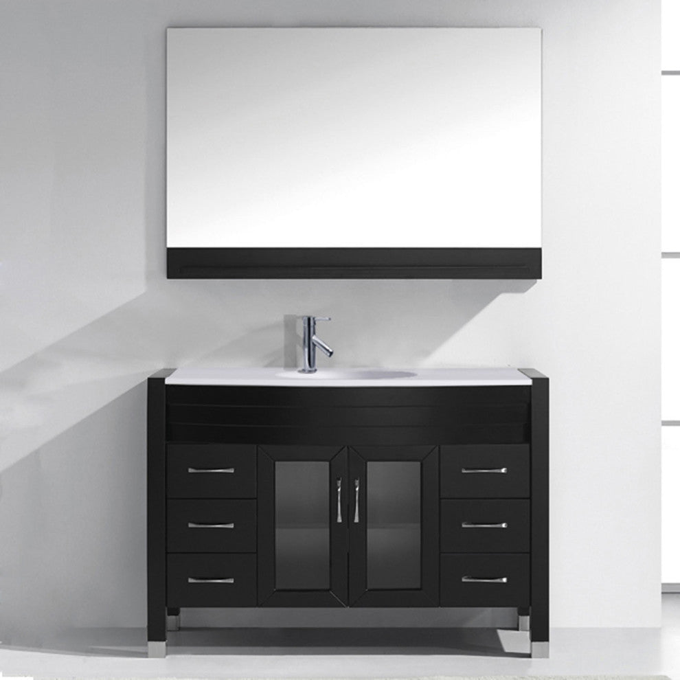 Virtu Ava 48" Single Bathroom Vanity, Espresso With Faucet and Mirror