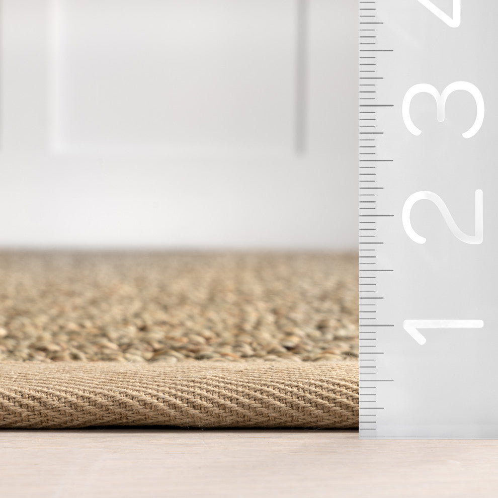 Nuloom Machine Woven Maui Seagrass With Border Rug, Beige 6'Square