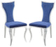 Side Chair, Set of 2, Blue Velvet and Mirroed Silver Finish, Azriel