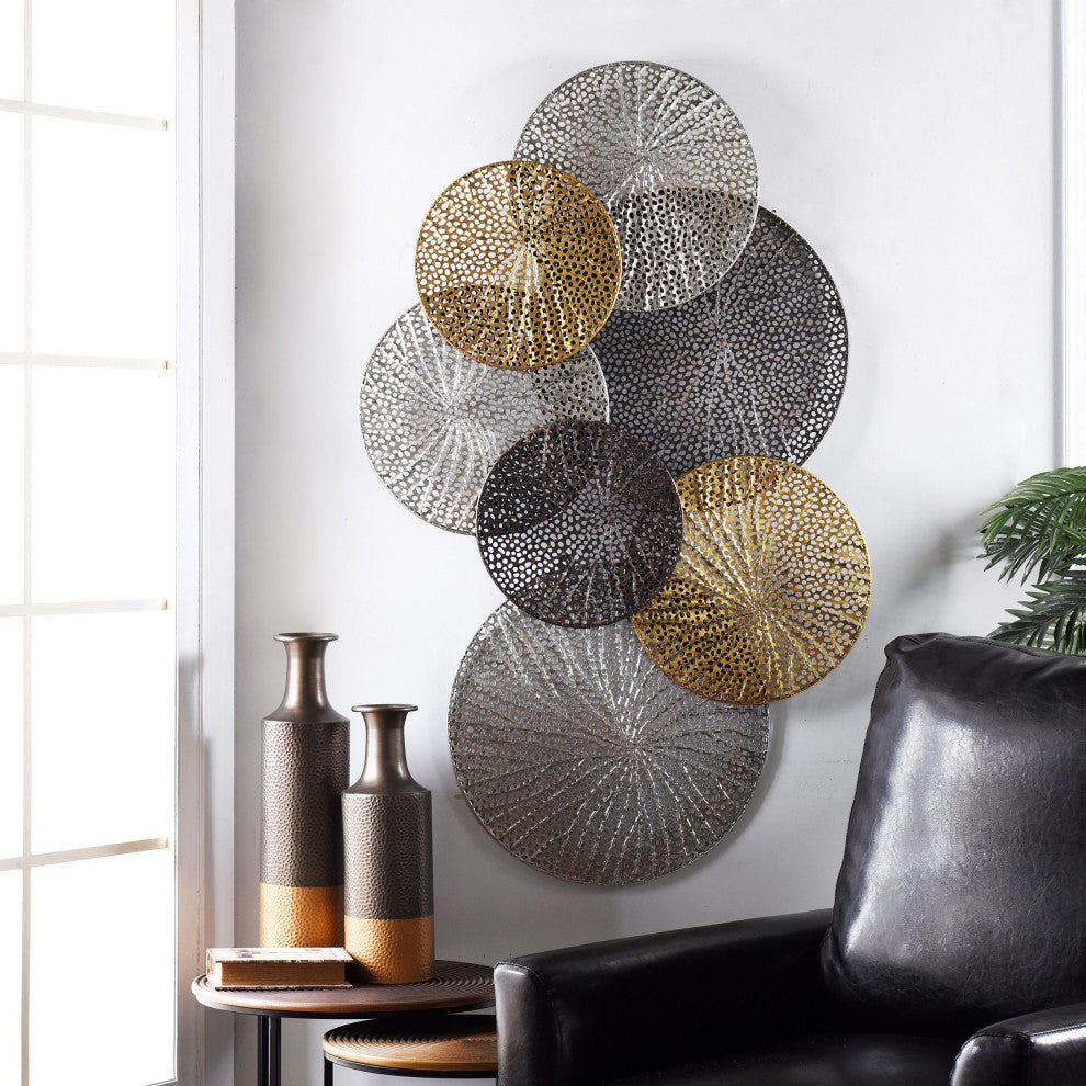Sahara Metal Art Gold, Silver And Iron Finish On Iron Disk Wall Sculpture