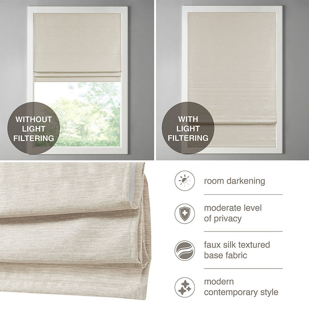 Madison Park Como Faux Silk Cordless Roman Shade, Ivory, 35 X 64"