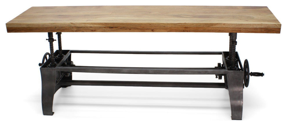 Crescent Industrial Dining Bench - Adjustable Iron Base - Hardwood Seat