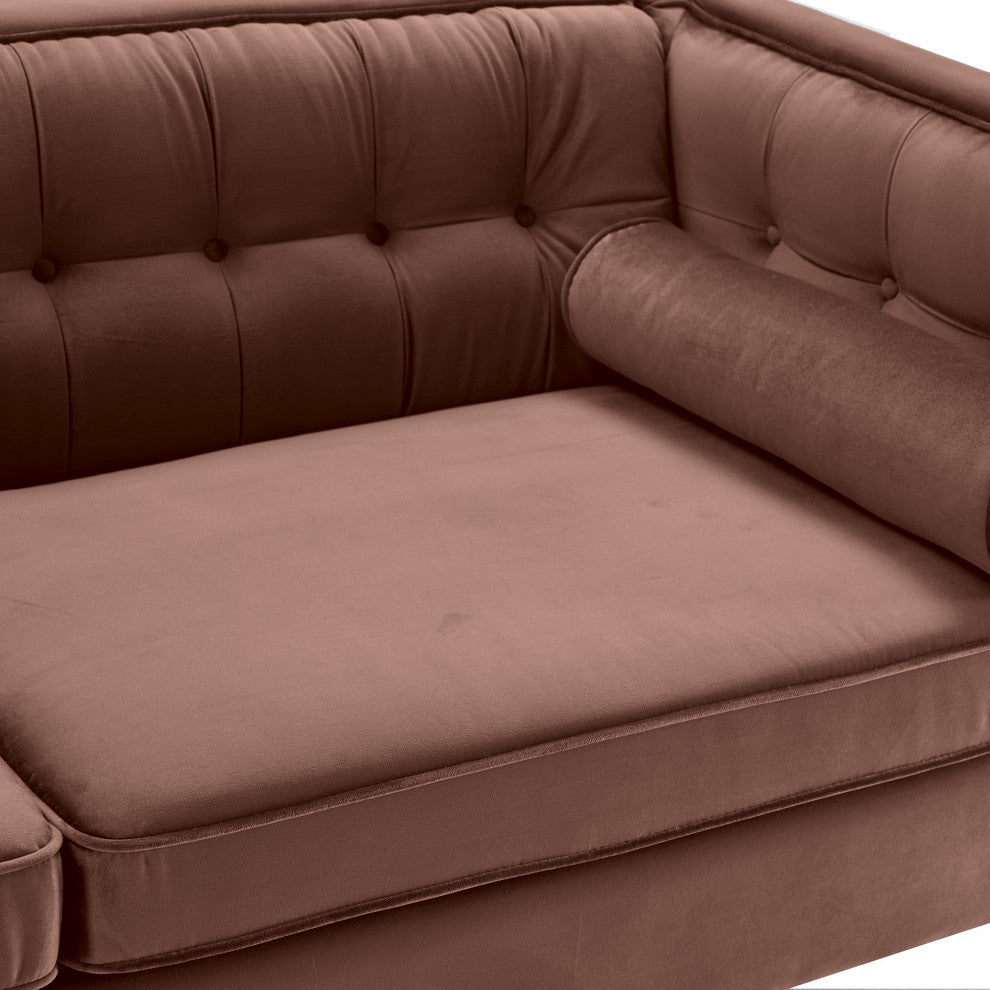Pink Velvet Upholstered Sofa With Bolster Pillows